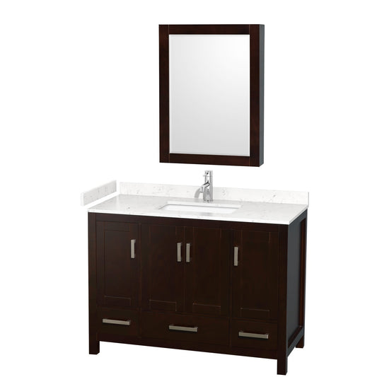 Wyndham Collection Sheffield 48" Single Bathroom Vanity in Espresso, Carrara Cultured Marble Countertop, Undermount Square Sink, Medicine Cabinet