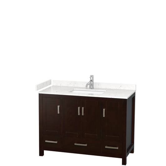 Wyndham Collection Sheffield 48" Single Bathroom Vanity in Espresso, Carrara Cultured Marble Countertop, Undermount Square Sink, No Mirror