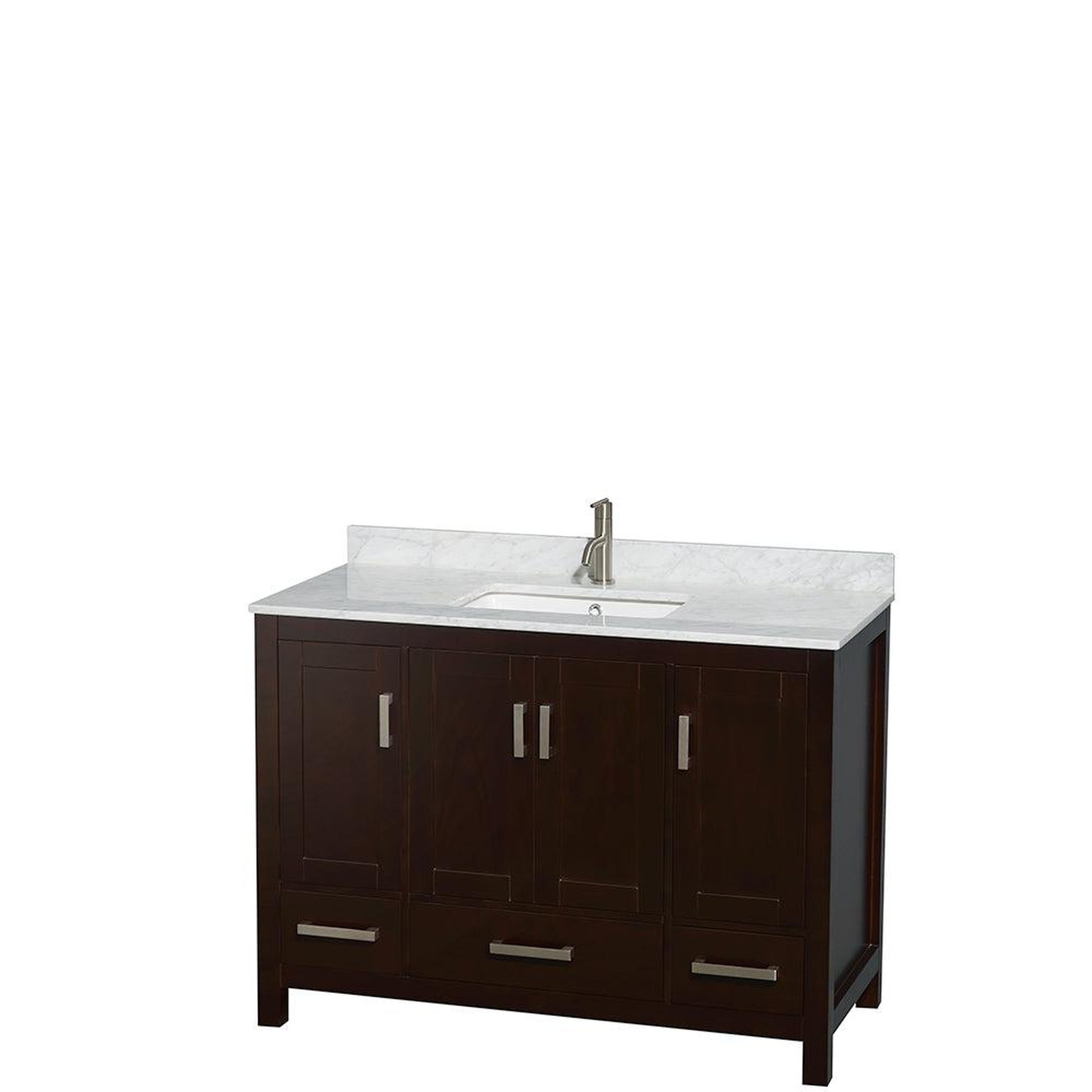 Wyndham Collection Sheffield 48" Single Bathroom Vanity in Espresso, White Carrara Marble Countertop, Undermount Square Sink, and 24" Mirror