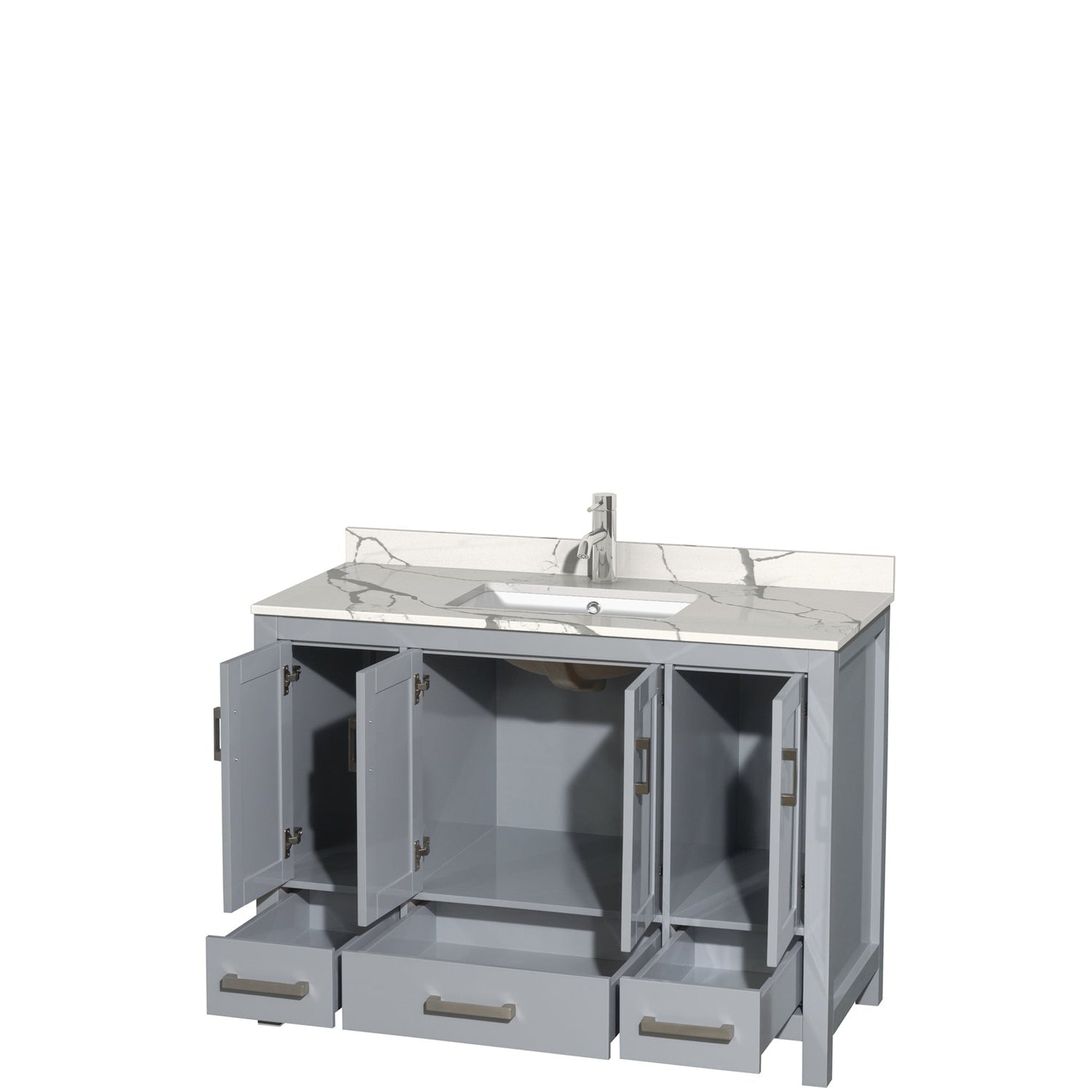 Wyndham Collection Sheffield 48" Single Bathroom Vanity in Gray, Calacatta Quartz Countertop, Undermount Square Sink, No Mirror