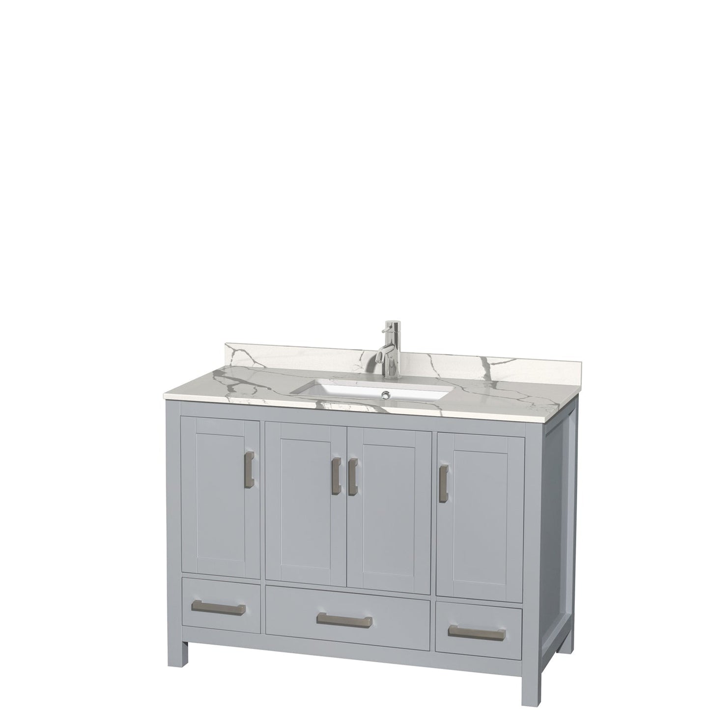 Wyndham Collection Sheffield 48" Single Bathroom Vanity in Gray, Calacatta Quartz Countertop, Undermount Square Sink, No Mirror