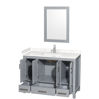 Wyndham Collection Sheffield 48" Single Bathroom Vanity in Gray, Carrara Cultured Marble Countertop, Undermount Square Sink, 24" Mirror