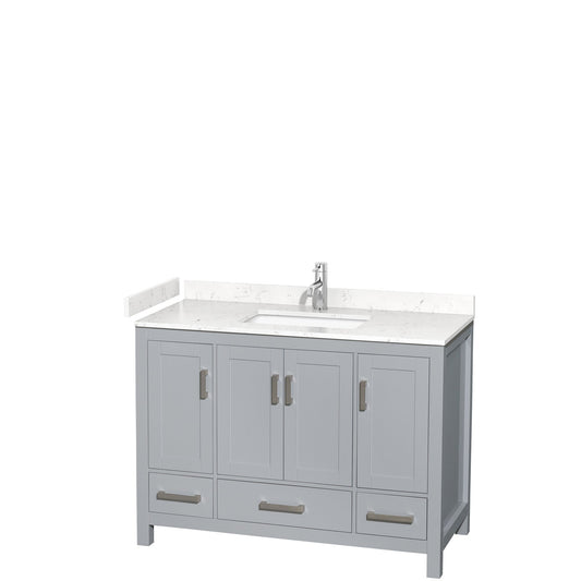 Wyndham Collection Sheffield 48" Single Bathroom Vanity in Gray, Carrara Cultured Marble Countertop, Undermount Square Sink, No Mirror