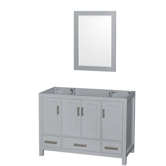 Wyndham Collection Sheffield 48" Single Bathroom Vanity in Gray, No Countertop, No Sink, and 24" Mirror