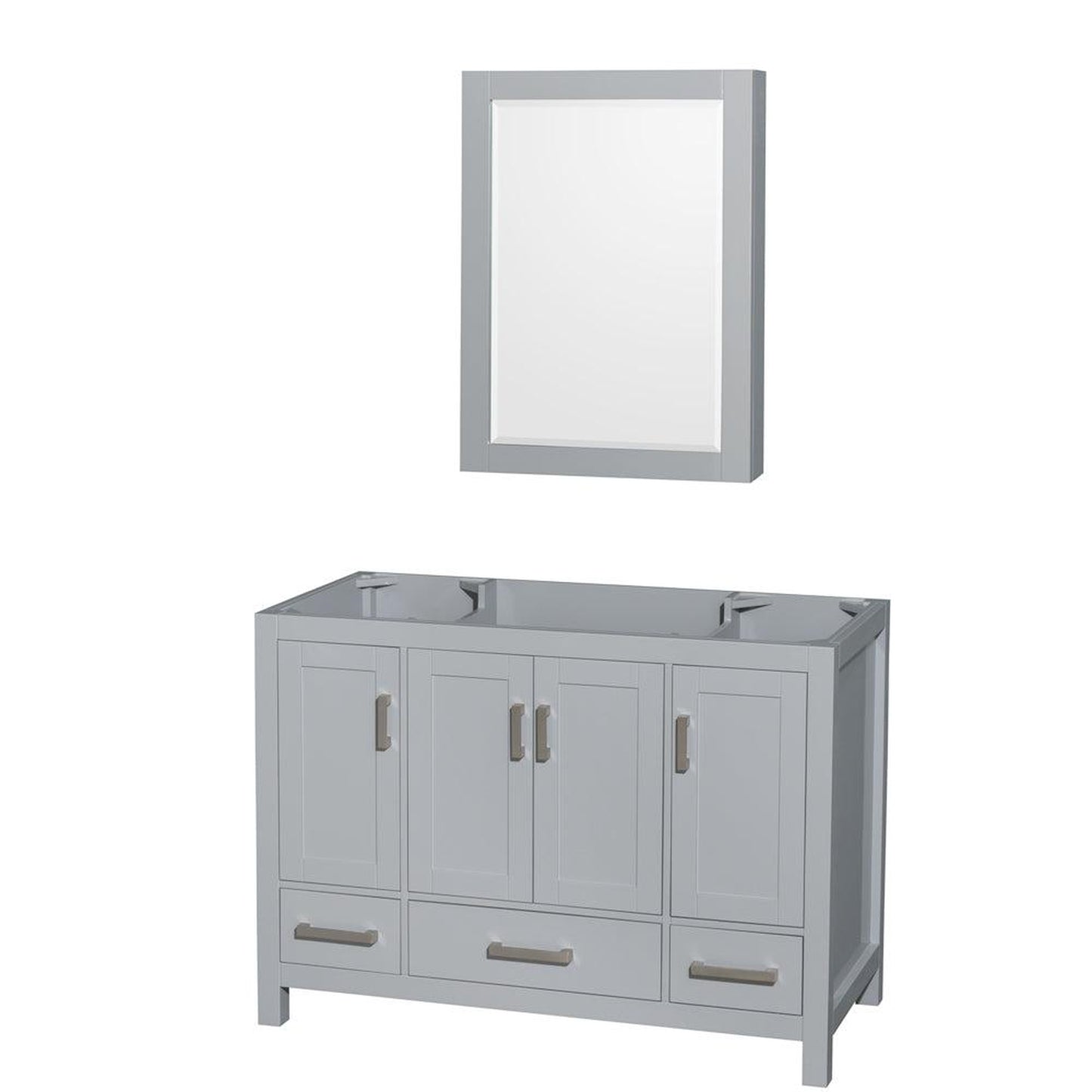Wyndham Collection Sheffield 48" Single Bathroom Vanity in Gray, No Countertop, No Sink, and Medicine Cabinet