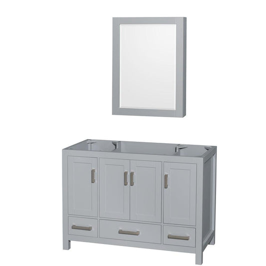 Wyndham Collection Sheffield 48" Single Bathroom Vanity in Gray, No Countertop, No Sink, and Medicine Cabinet