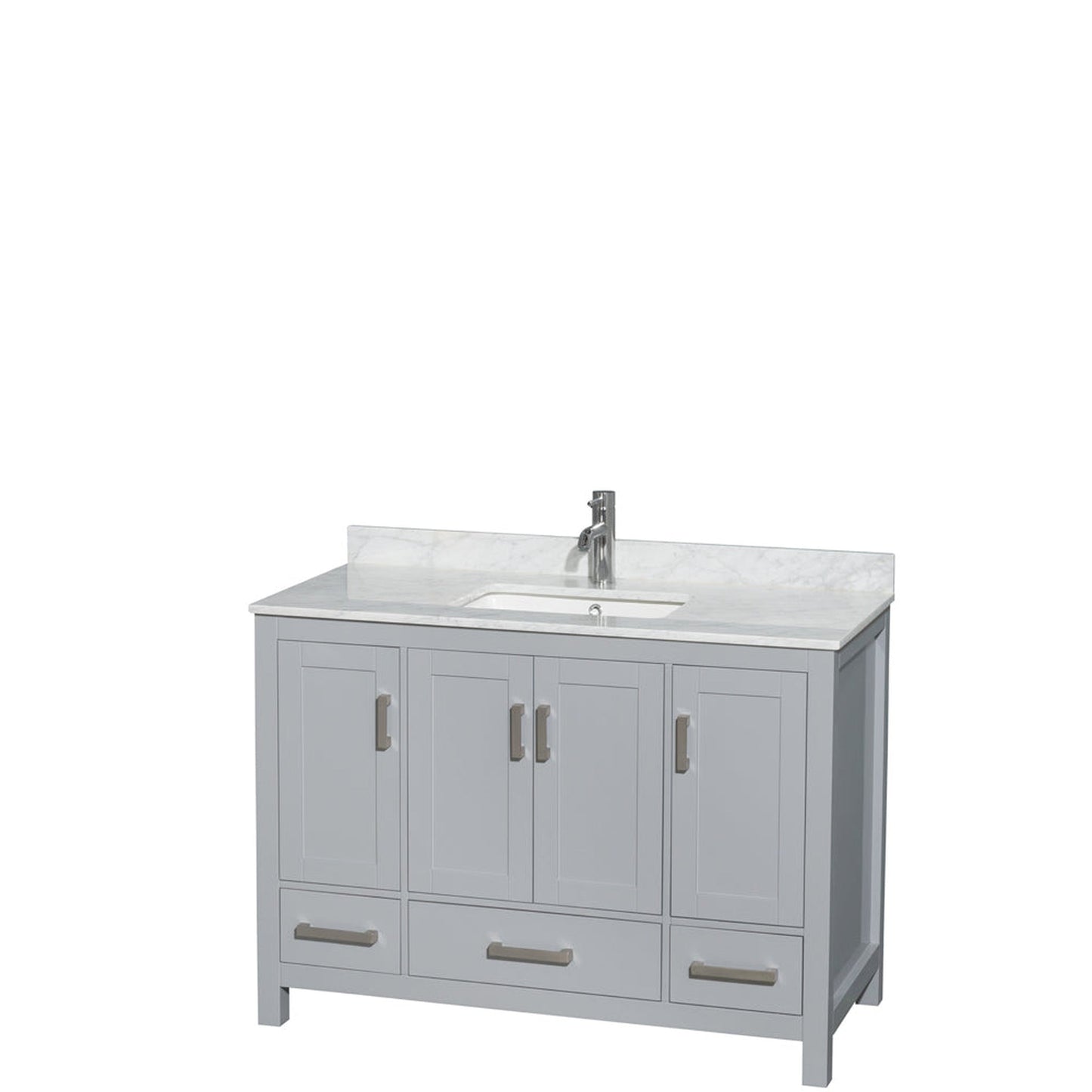Wyndham Collection Sheffield 48" Single Bathroom Vanity in Gray, White Carrara Marble Countertop, Undermount Square Sink, and No Mirror