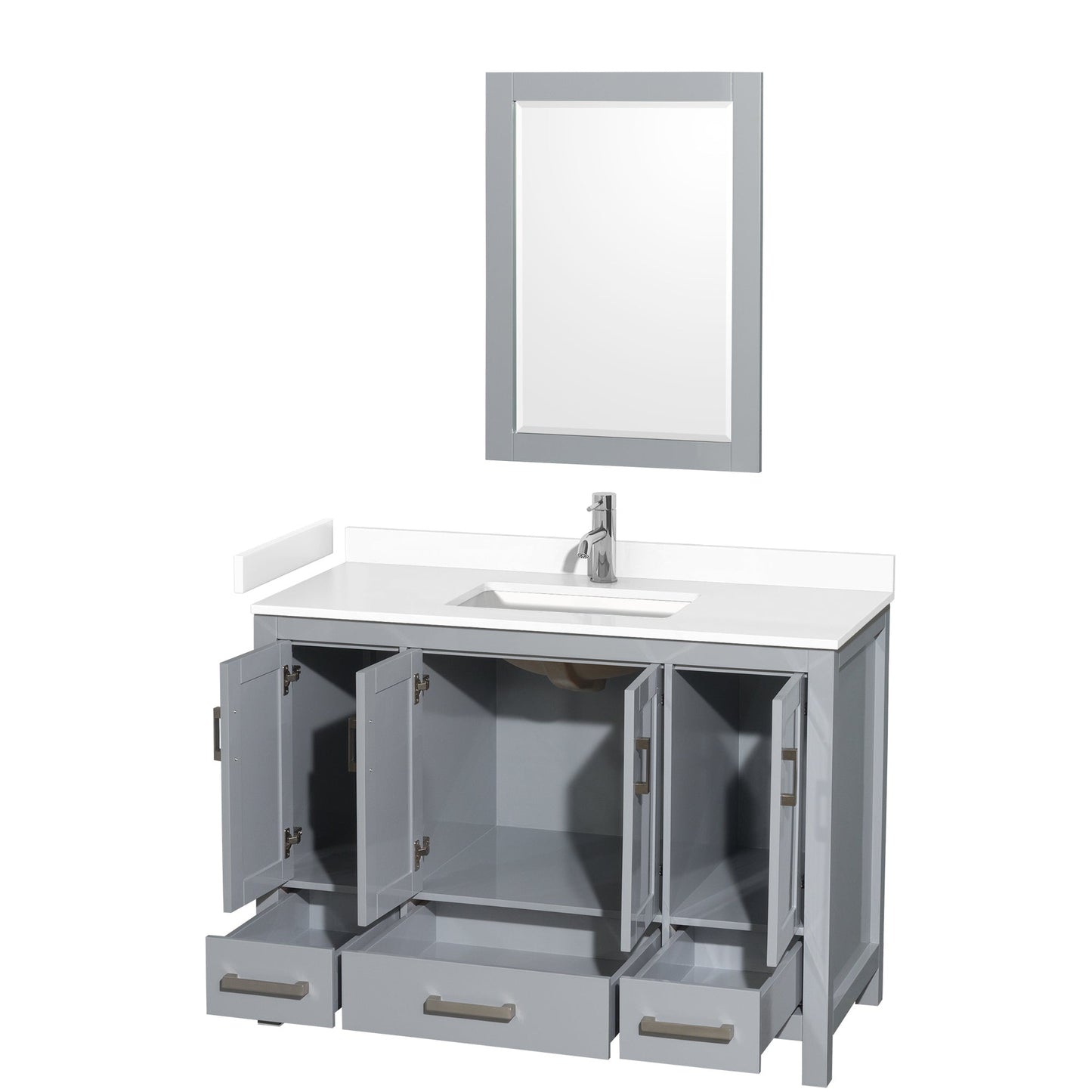 Wyndham Collection Sheffield 48" Single Bathroom Vanity in Gray, White Cultured Marble Countertop, Undermount Square Sink, 24" Mirror
