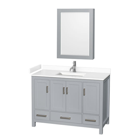 Wyndham Collection Sheffield 48" Single Bathroom Vanity in Gray, White Cultured Marble Countertop, Undermount Square Sink, Medicine Cabinet