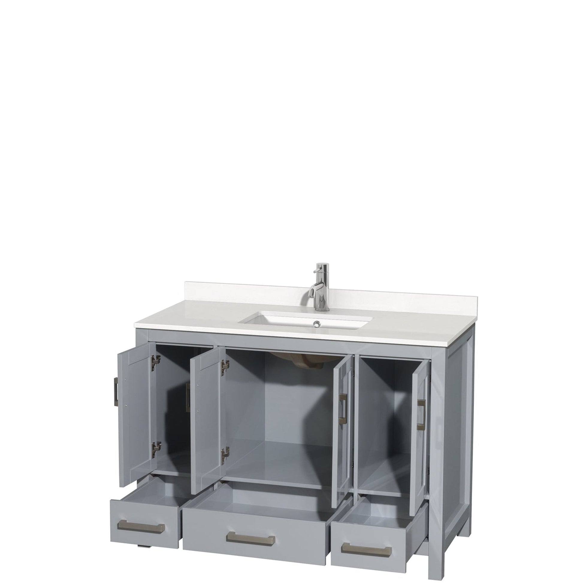 Wyndham Collection Sheffield 48" Single Bathroom Vanity in Gray, White Quartz Countertop, Undermount Square Sink, No Mirror