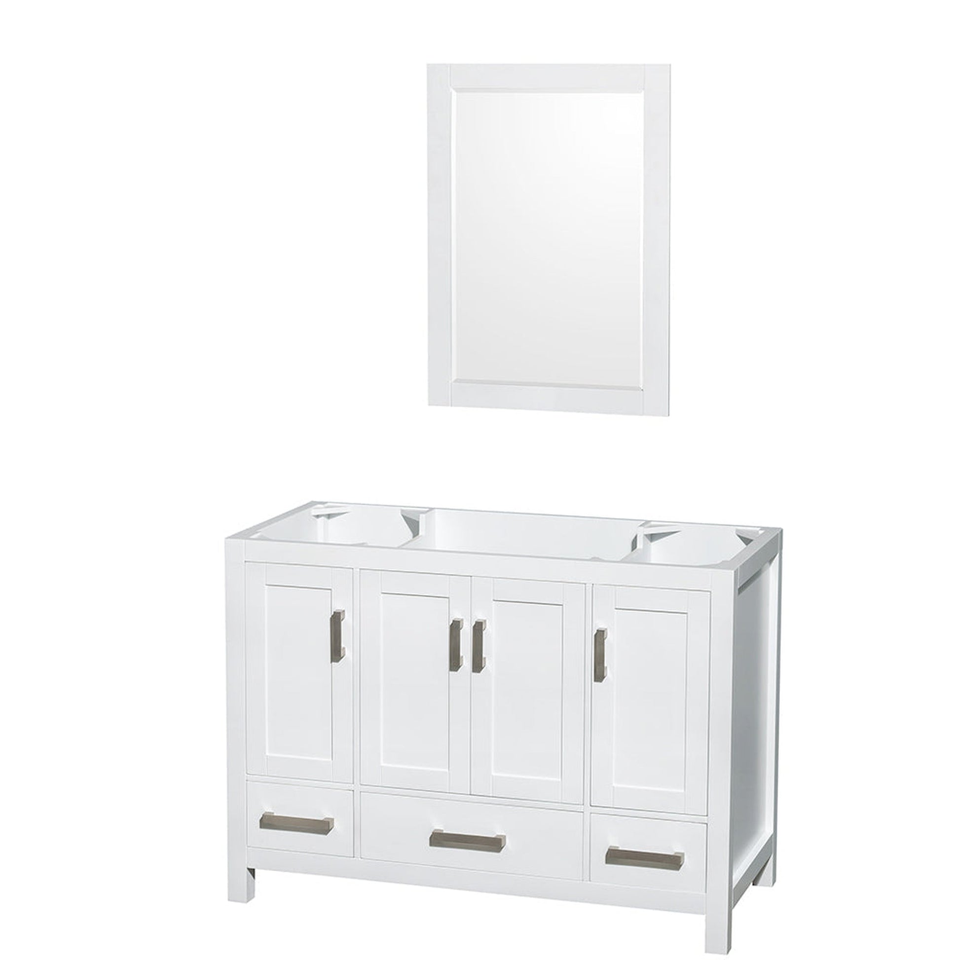 Wyndham Collection Sheffield 48" Single Bathroom Vanity in White, No Countertop, No Sink, and 24" Mirror