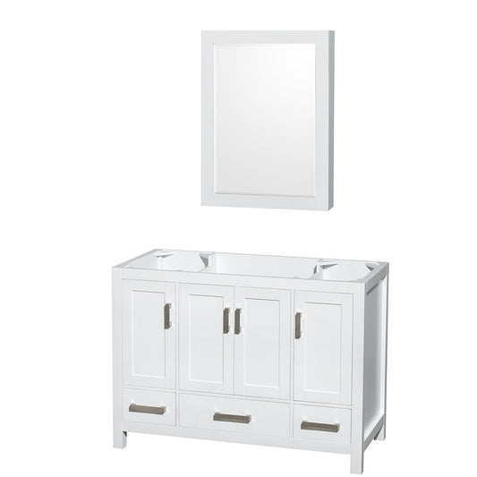 Wyndham Collection Sheffield 48" Single Bathroom Vanity in White, No Countertop, No Sink, and Medicine Cabinet