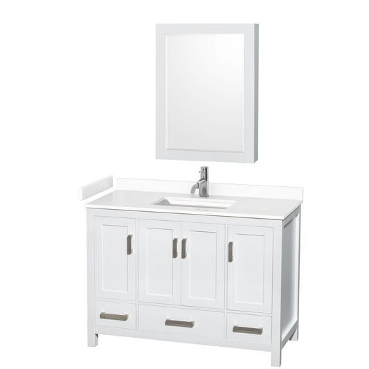 Wyndham Collection Sheffield 48" Single Bathroom Vanity in White, White Cultured Marble Countertop, Undermount Square Sink, Medicine Cabinet