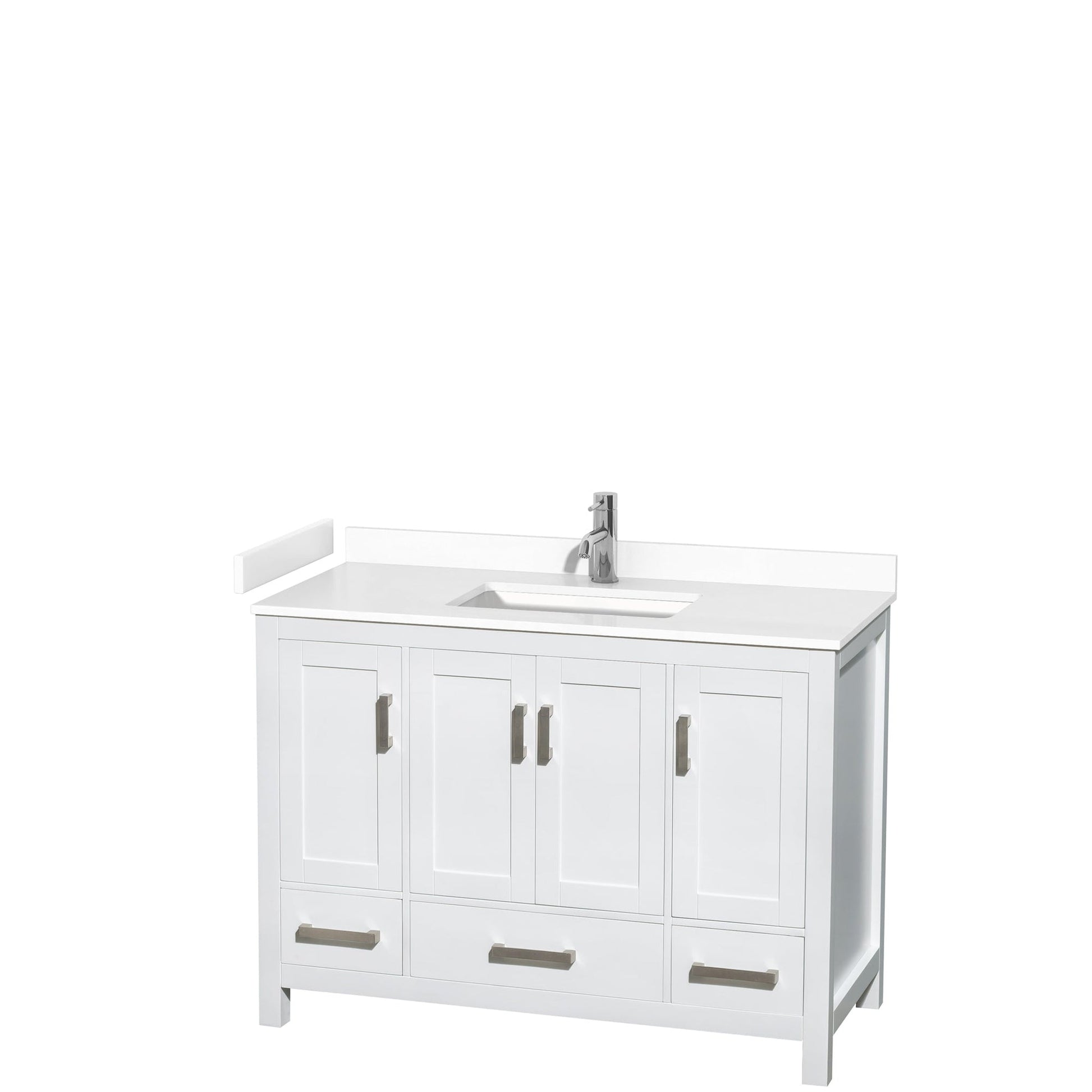 Wyndham Collection Sheffield 48" Single Bathroom Vanity in White, White Cultured Marble Countertop, Undermount Square Sink, No Mirror
