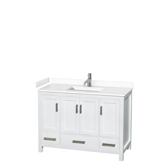 Wyndham Collection Sheffield 48" Single Bathroom Vanity in White, White Cultured Marble Countertop, Undermount Square Sink, No Mirror