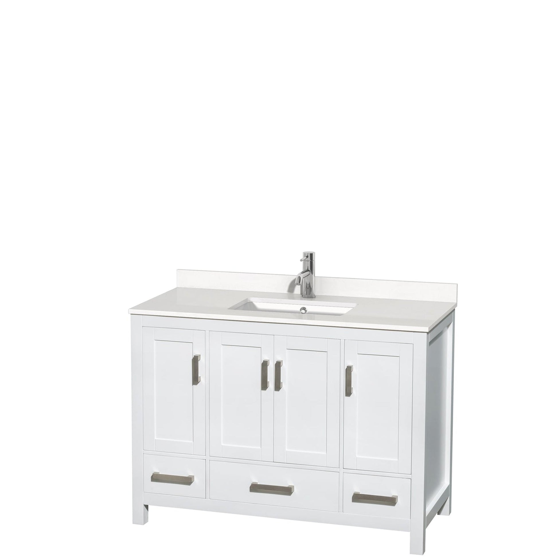 Wyndham Collection Sheffield 48" Single Bathroom Vanity in White, White Quartz Countertop, Undermount Square Sink, No Mirror