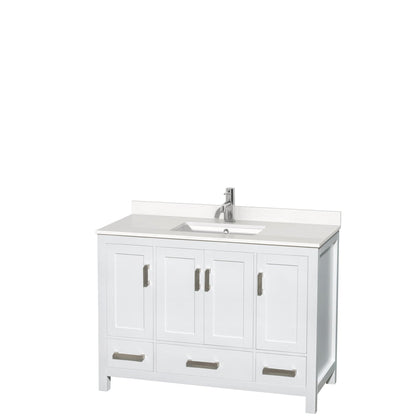 Wyndham Collection Sheffield 48" Single Bathroom Vanity in White, White Quartz Countertop, Undermount Square Sink, No Mirror