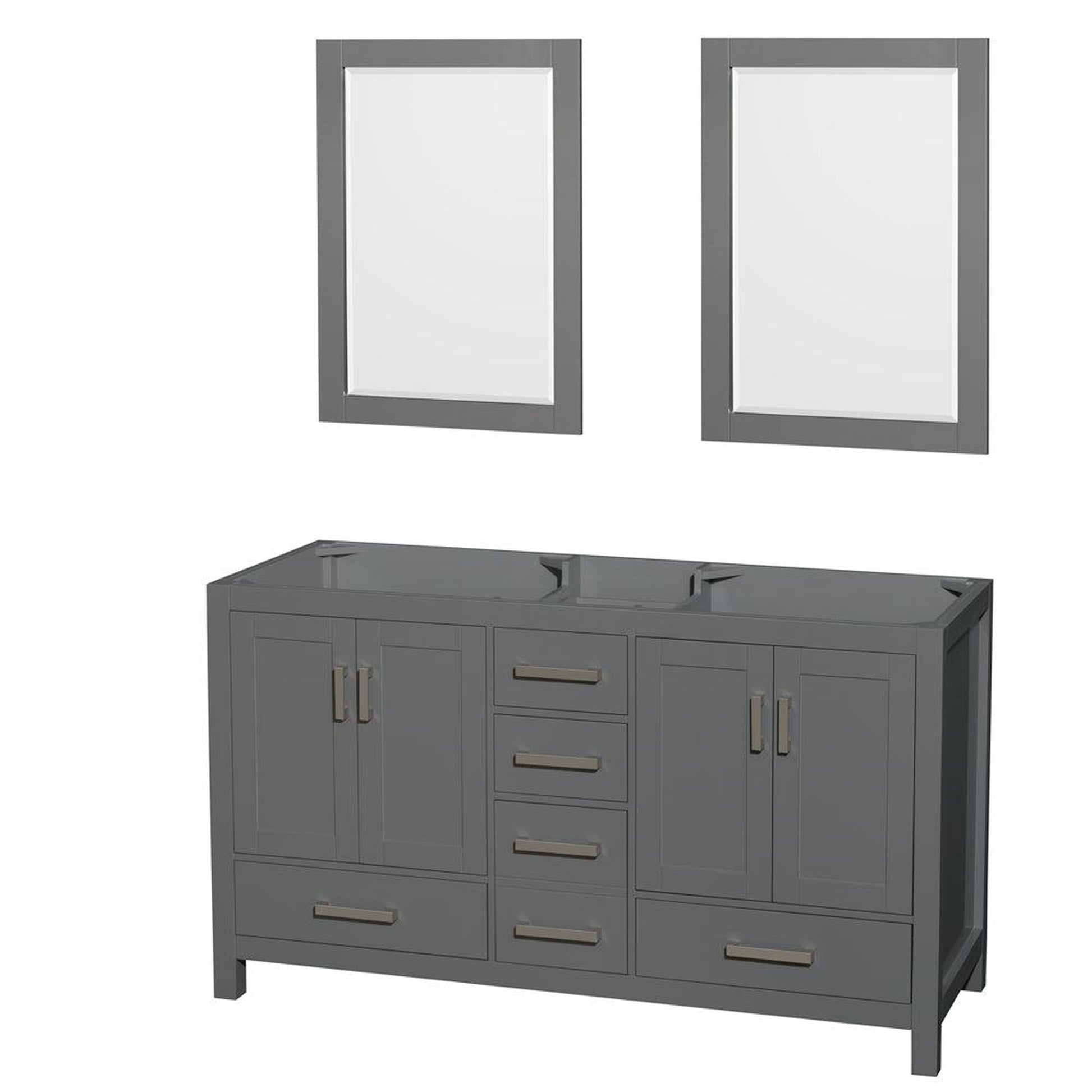 Wyndham Collection Sheffield 60" Double Bathroom Vanity in Dark Gray, No Countertop, No Sinks, and 24" Mirror