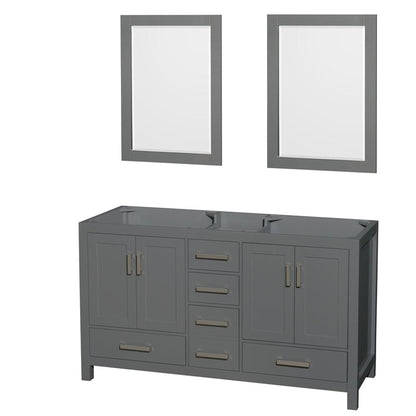 Wyndham Collection Sheffield 60" Double Bathroom Vanity in Dark Gray, No Countertop, No Sinks, and 24" Mirror