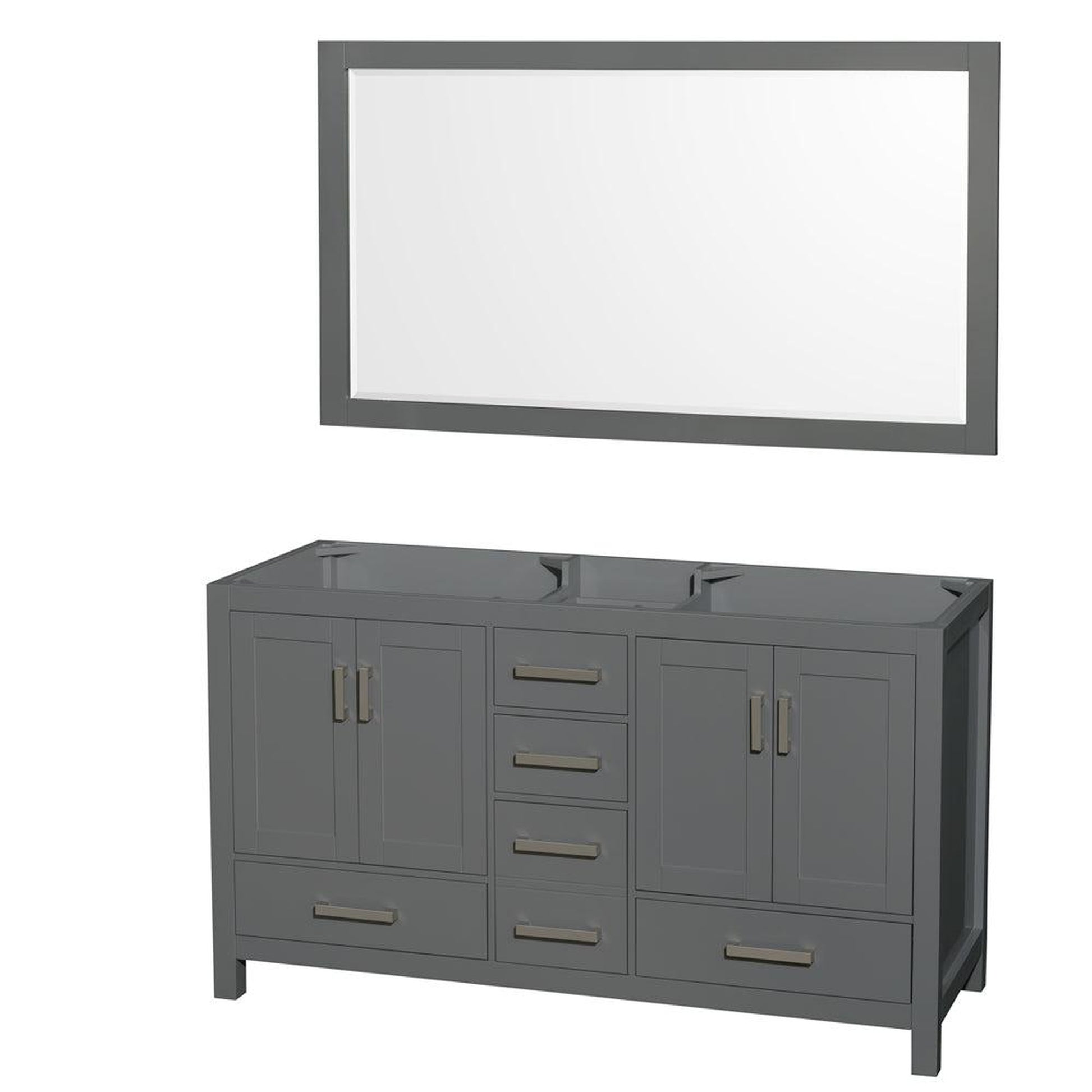 Wyndham Collection Sheffield 60" Double Bathroom Vanity in Dark Gray, No Countertop, No Sinks, and 58" Mirror