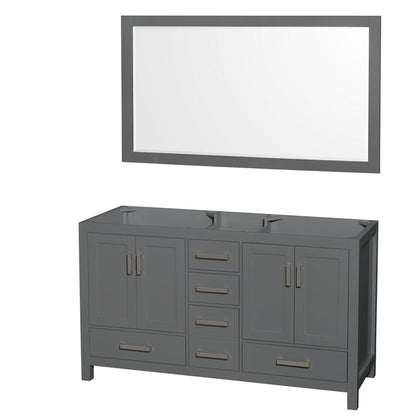 Wyndham Collection Sheffield 60" Double Bathroom Vanity in Dark Gray, No Countertop, No Sinks, and 58" Mirror