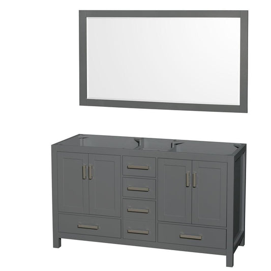 Wyndham Collection Sheffield 60" Double Bathroom Vanity in Dark Gray, No Countertop, No Sinks, and 58" Mirror