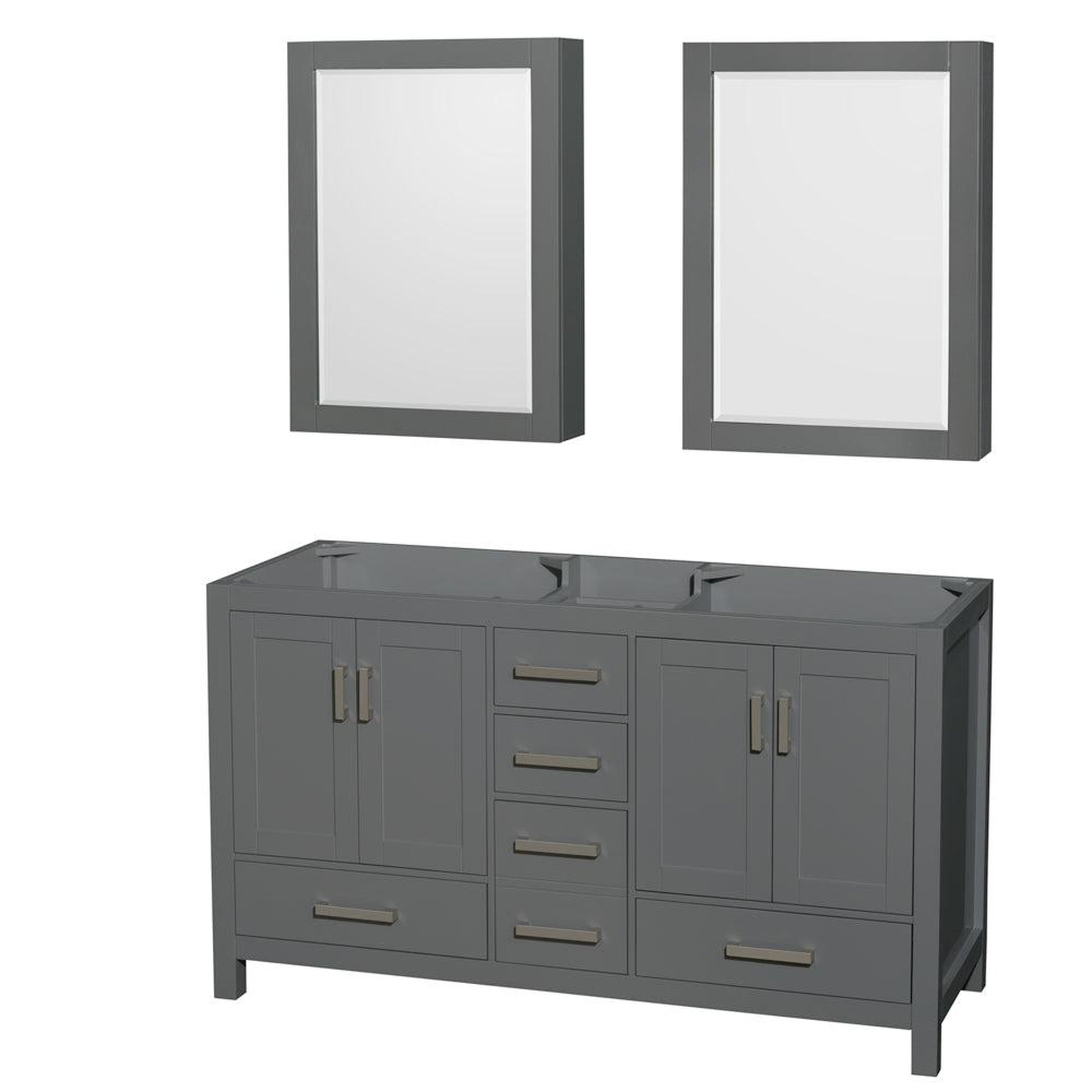 Wyndham Collection Sheffield 60" Double Bathroom Vanity in Dark Gray, No Countertop, No Sinks, and Medicine Cabinet