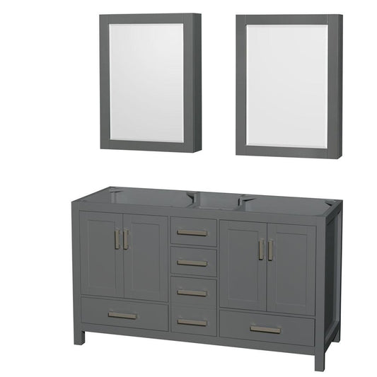 Wyndham Collection Sheffield 60" Double Bathroom Vanity in Dark Gray, No Countertop, No Sinks, and Medicine Cabinet
