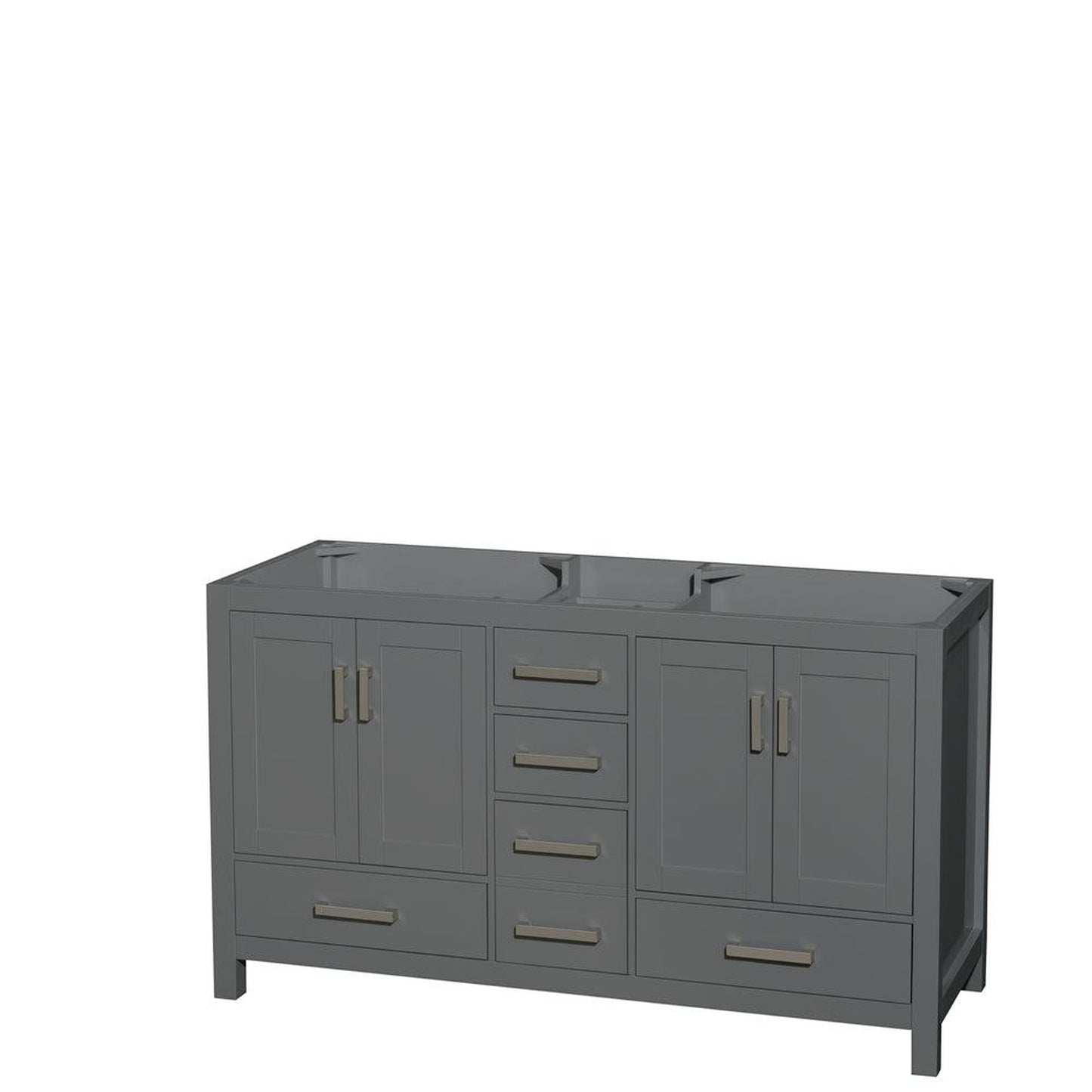 Wyndham Collection Sheffield 60" Double Bathroom Vanity in Dark Gray, No Countertop, No Sinks, and No Mirror
