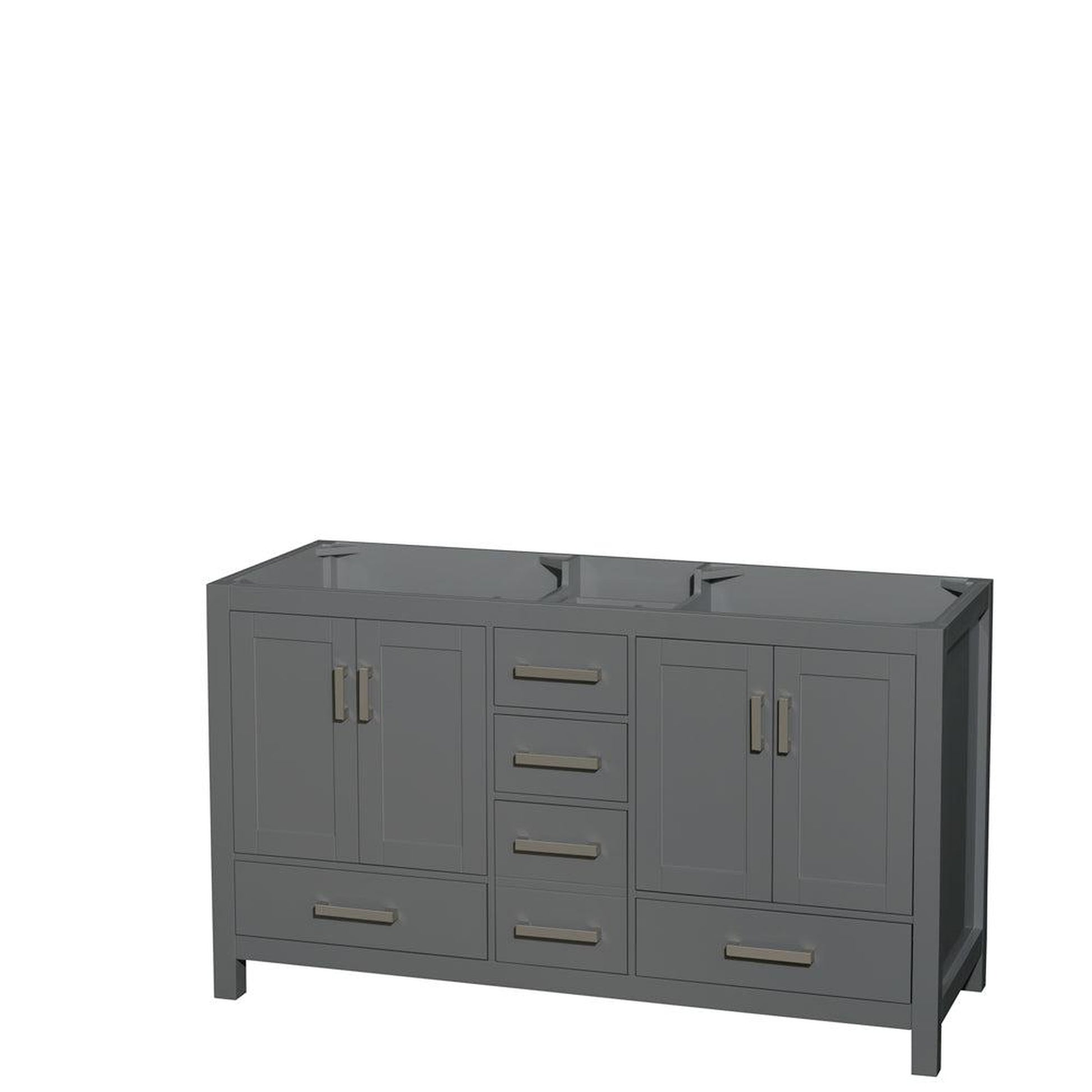 Wyndham Collection Sheffield 60" Double Bathroom Vanity in Dark Gray, No Countertop, No Sinks, and No Mirror