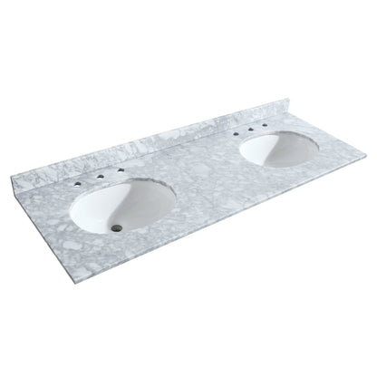 Wyndham Collection Sheffield 60" Double Bathroom Vanity in Dark Gray, White Carrara Marble Countertop, Undermount Oval Sinks, and Medicine Cabinet