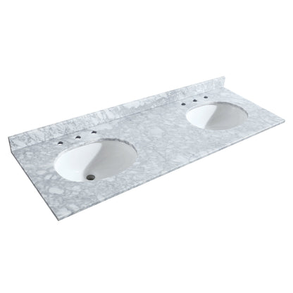 Wyndham Collection Sheffield 60" Double Bathroom Vanity in Dark Gray, White Carrara Marble Countertop, Undermount Oval Sinks, and No Mirror