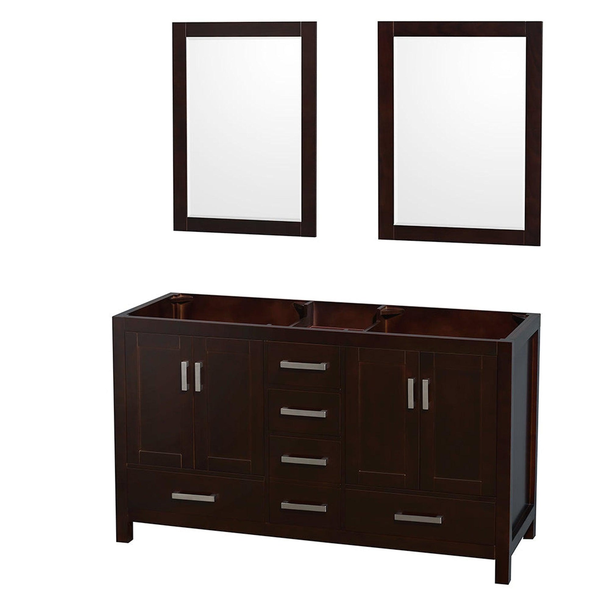 Wyndham Collection Sheffield 60" Double Bathroom Vanity in Espresso, No Countertop, No Sinks, and 24" Mirror