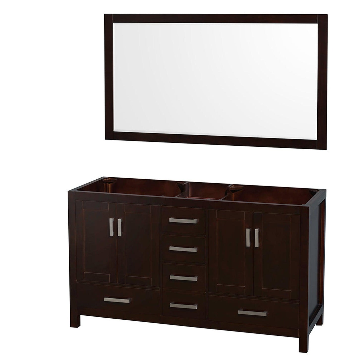 Wyndham Collection Sheffield 60" Double Bathroom Vanity in Espresso, No Countertop, No Sinks, and 58" Mirror