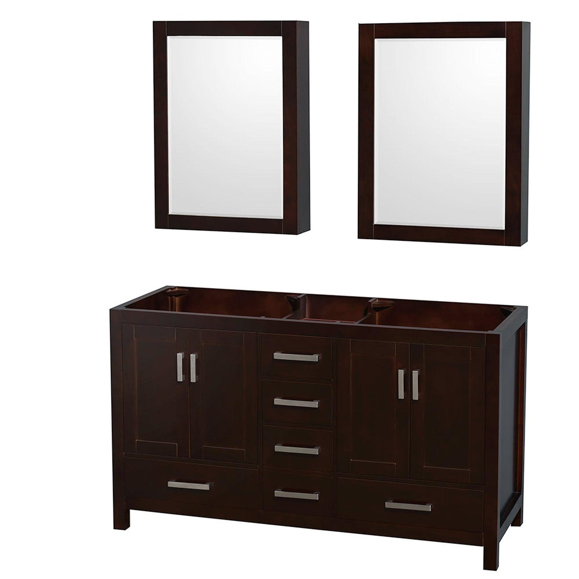Wyndham Collection Sheffield 60" Double Bathroom Vanity in Espresso, No Countertop, No Sinks, and Medicine Cabinet