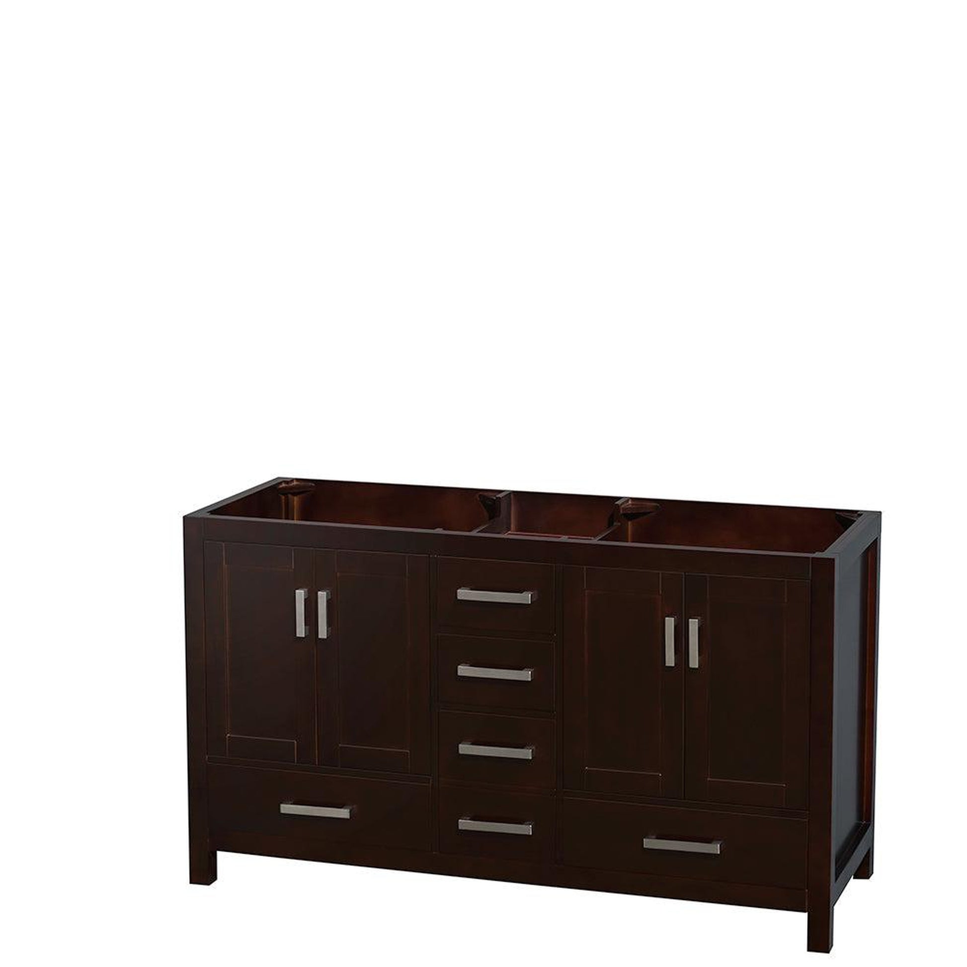 Wyndham Collection Sheffield 60" Double Bathroom Vanity in Espresso, White Carrara Marble Countertop, Undermount Oval Sinks, and 24" Mirror
