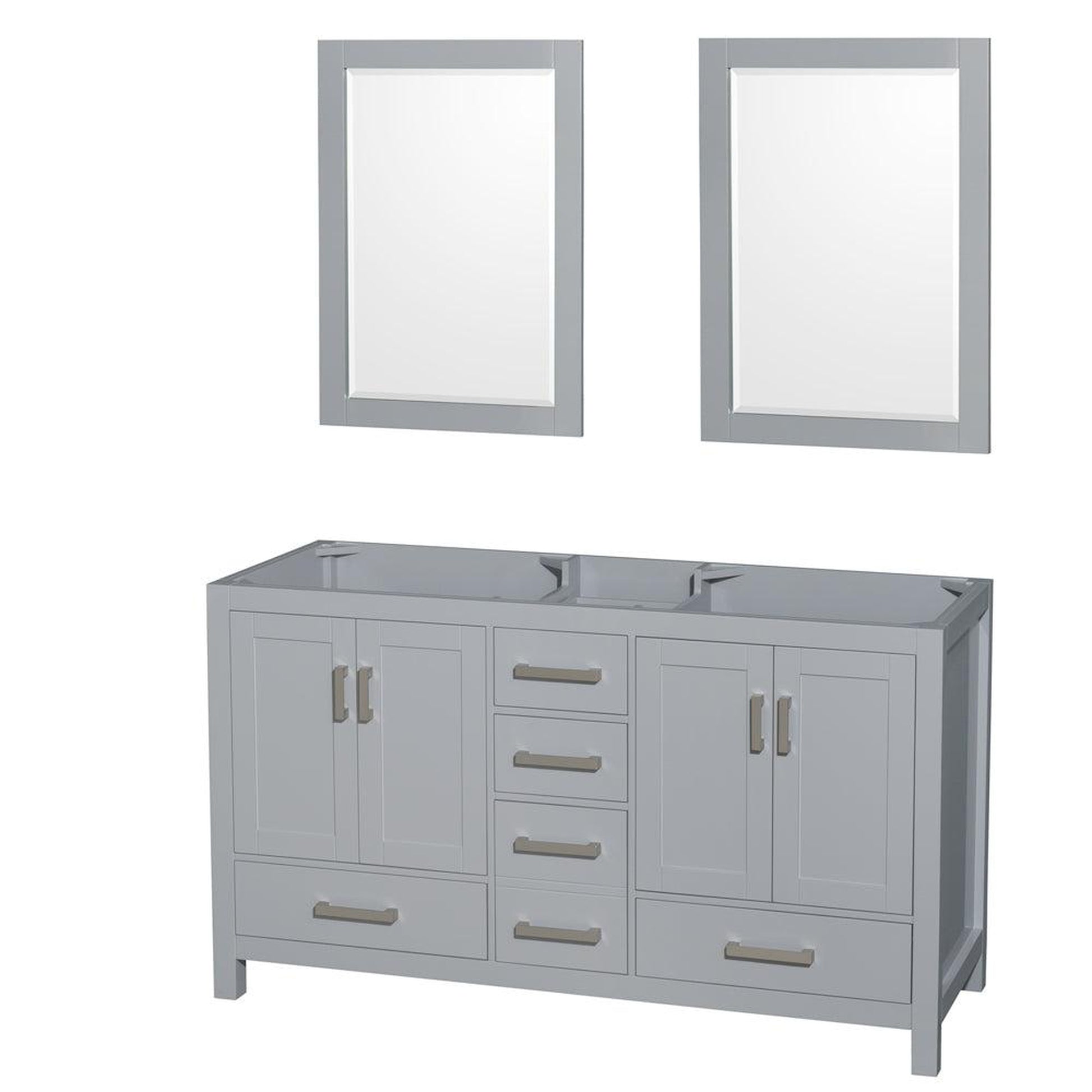 Wyndham Collection Sheffield 60" Double Bathroom Vanity in Gray, No Countertop, No Sinks, and 24" Mirror
