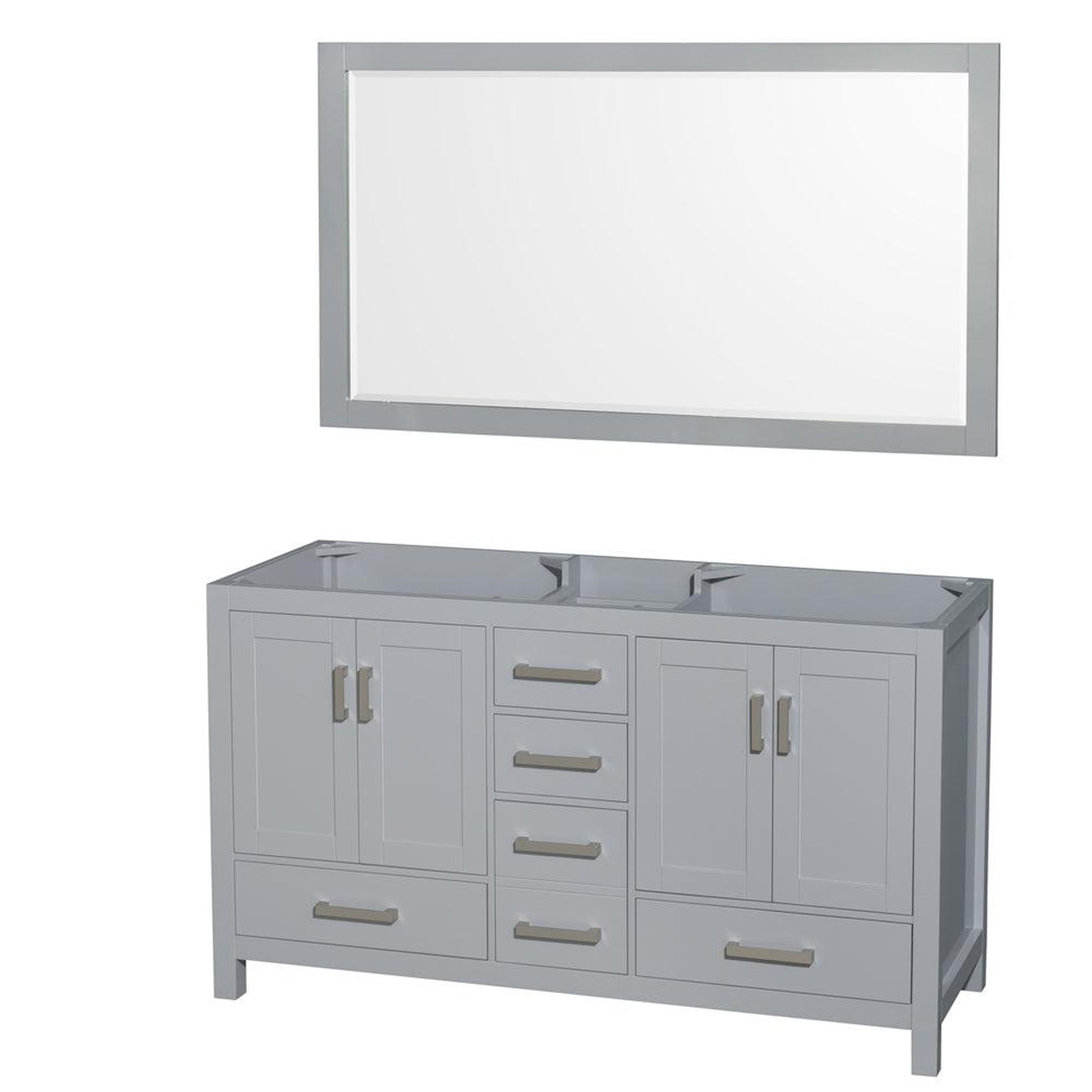 Wyndham Collection Sheffield 60" Double Bathroom Vanity in Gray, No Countertop, No Sinks, and 58" Mirror