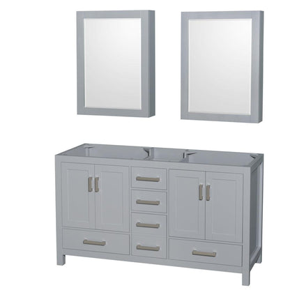 Wyndham Collection Sheffield 60" Double Bathroom Vanity in Gray, No Countertop, No Sinks, and Medicine Cabinet