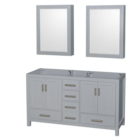 Wyndham Collection Sheffield 60" Double Bathroom Vanity in Gray, No Countertop, No Sinks, and Medicine Cabinet