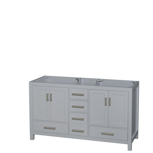Wyndham Collection Sheffield 60" Double Bathroom Vanity in Gray, No Countertop, No Sinks, and No Mirror