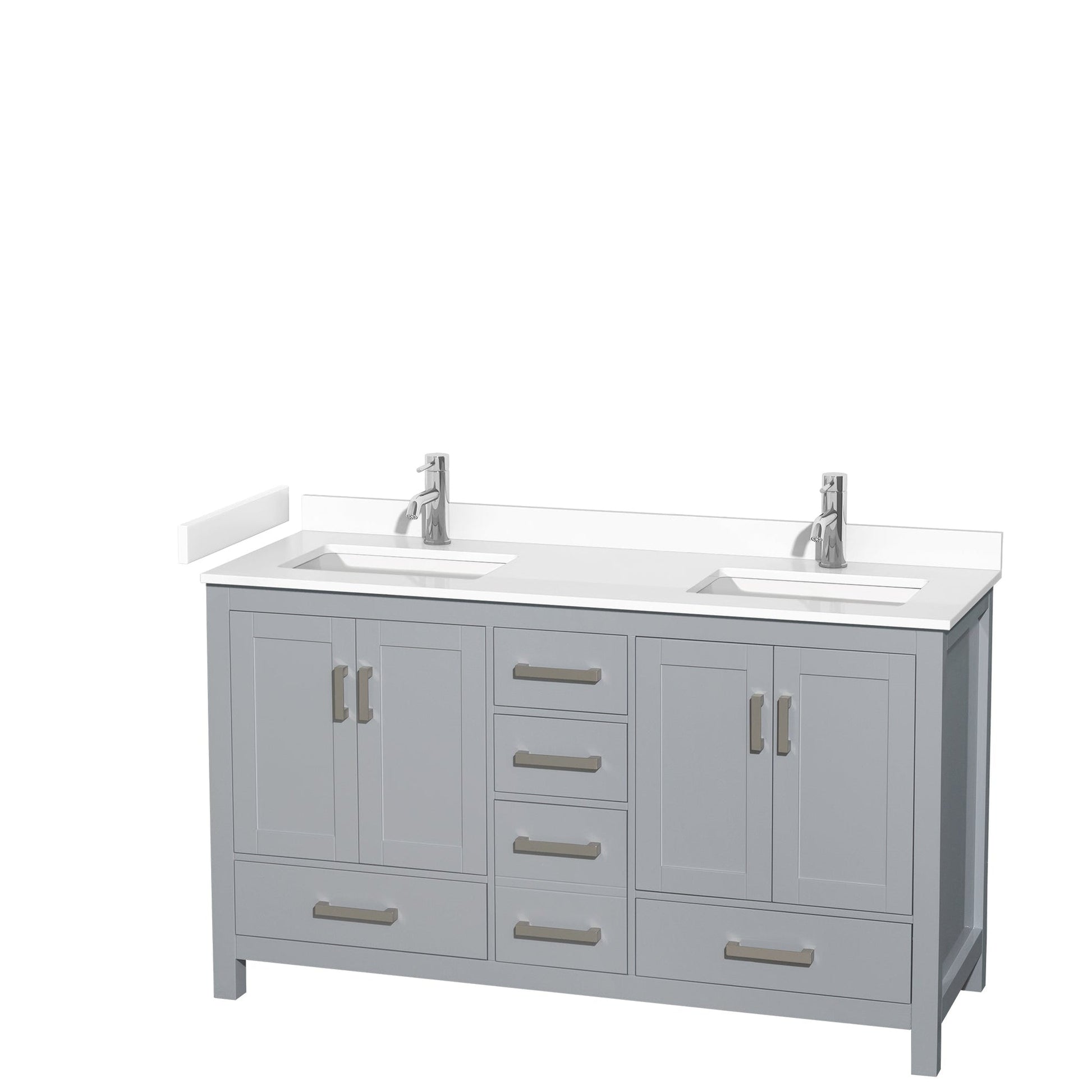 Wyndham Collection Sheffield 60" Double Bathroom Vanity in Gray, White Cultured Marble Countertop, Undermount Square Sinks, No Mirror