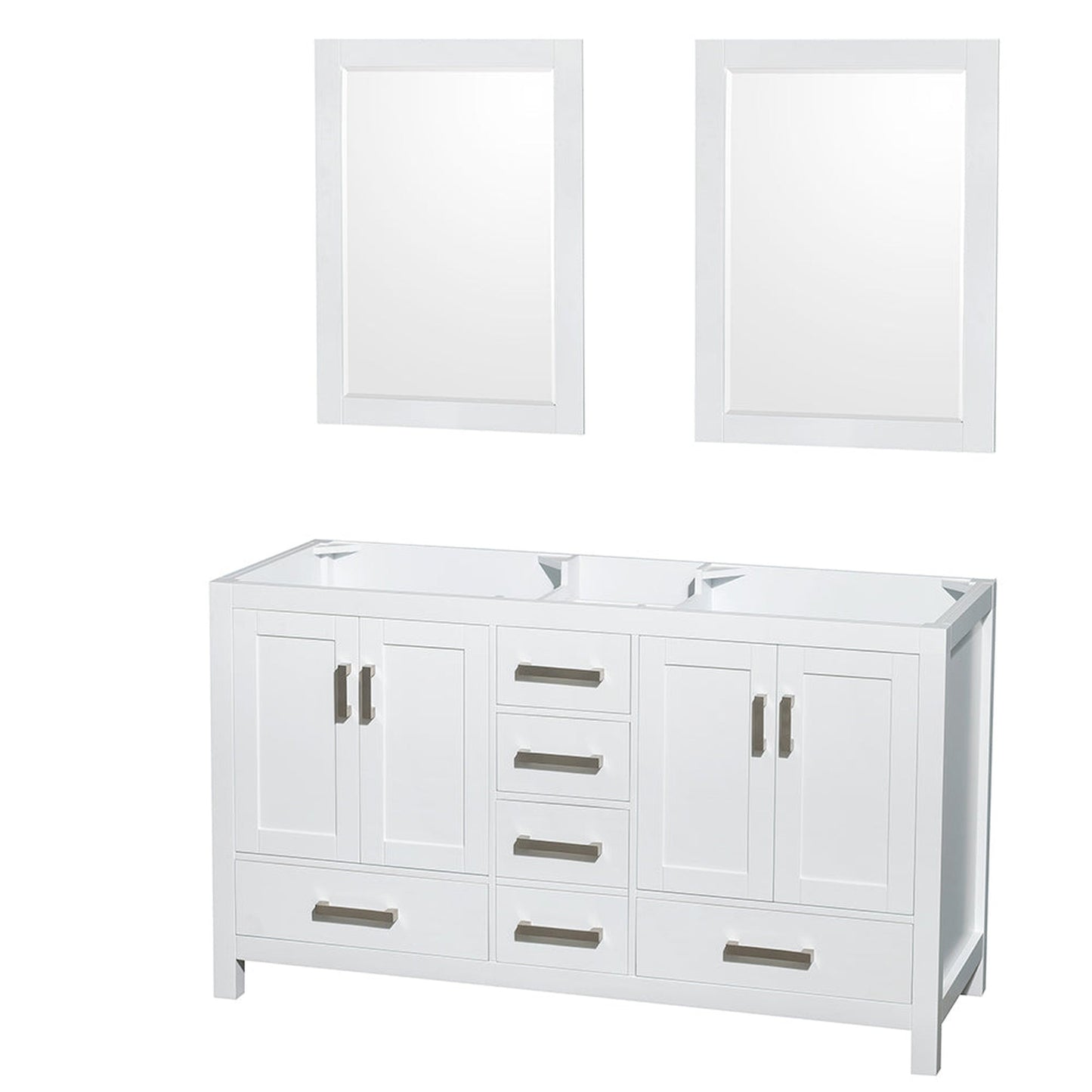 Wyndham Collection Sheffield 60" Double Bathroom Vanity in White, No Countertop, No Sinks, and 24" Mirror
