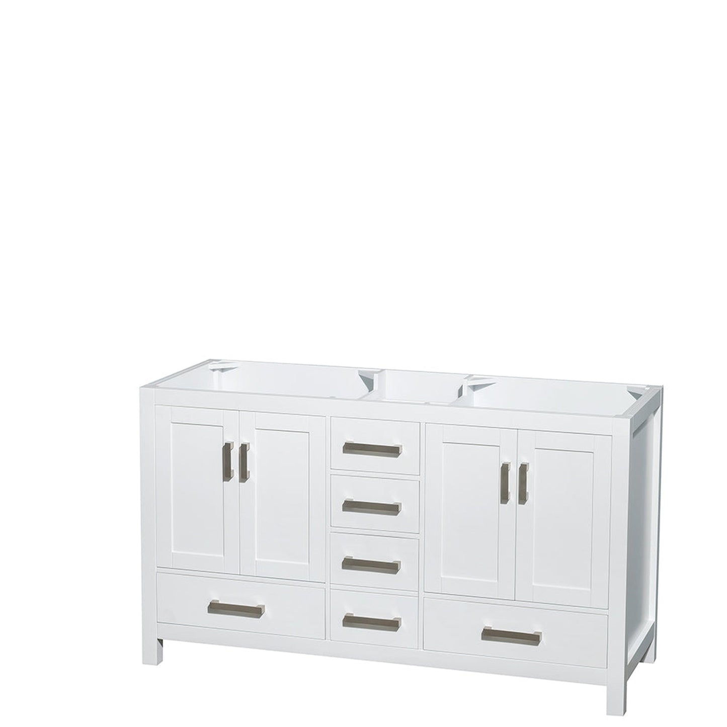Wyndham Collection Sheffield 60" Double Bathroom Vanity in White, No Countertop, No Sinks, and No Mirror