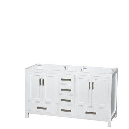 Wyndham Collection Sheffield 60" Double Bathroom Vanity in White, White Carrara Marble Countertop, Undermount Oval Sinks, and 58" Mirror