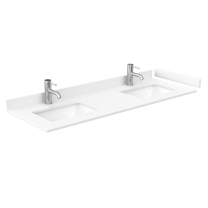 Wyndham Collection Sheffield 60" Double Bathroom Vanity in White, White Cultured Marble Countertop, Undermount Square Sinks, 24" Mirror