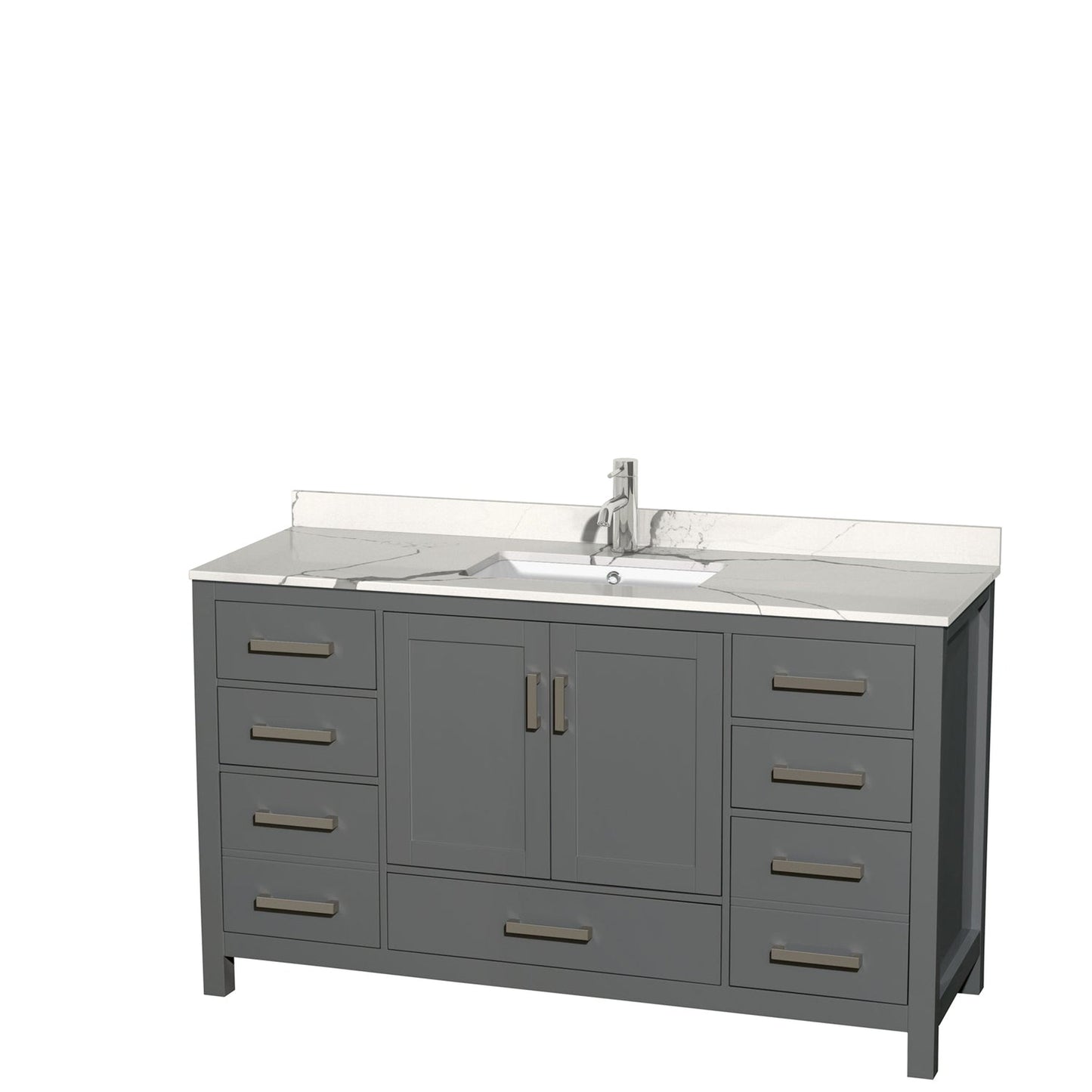 Wyndham Collection Sheffield 60" Single Bathroom Vanity in Dark Gray, Calacatta Quartz Countertop, Undermount Square Sink, No Mirror