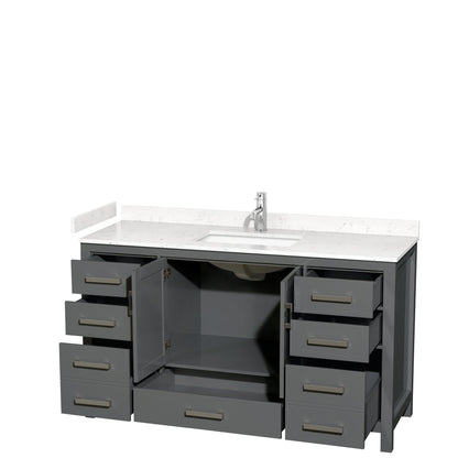 Wyndham Collection Sheffield 60" Single Bathroom Vanity in Dark Gray, Carrara Cultured Marble Countertop, Undermount Square Sink, No Mirror