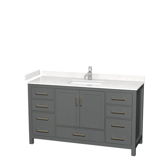 Wyndham Collection Sheffield 60" Single Bathroom Vanity in Dark Gray, Carrara Cultured Marble Countertop, Undermount Square Sink, No Mirror