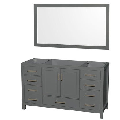 Wyndham Collection Sheffield 60" Single Bathroom Vanity in Dark Gray, No Countertop, No Sink, and 58" Mirror